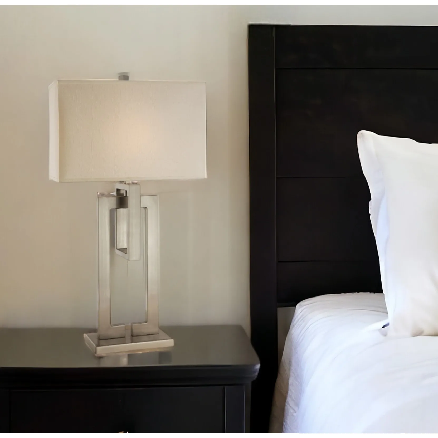 Geometric Light Emitting Diode Desk Lamp Office and Bedroom Lamp with Ivory Stone Lamp Shade Battery Powered