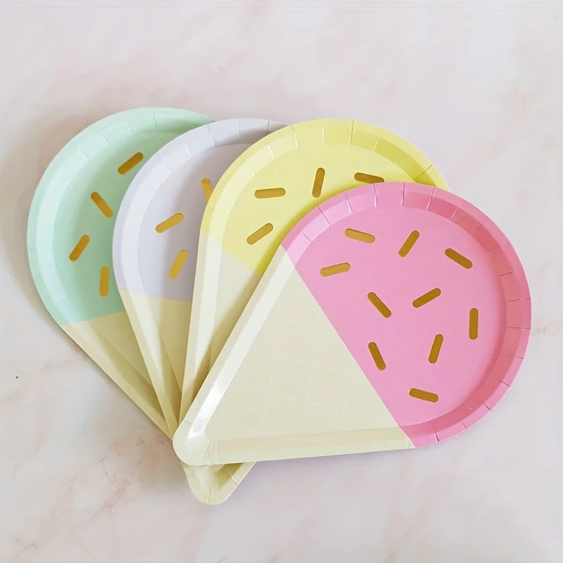 6pcs Mix Color Ice Cream Shape Disposable Paper Plates Wedding Birthday Party Baby Shower Kids Summer Party Decoration Supplies