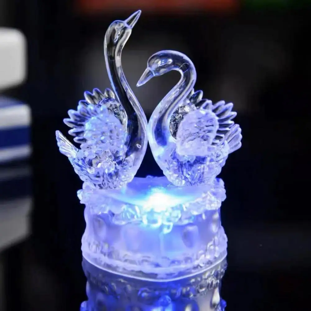 Luce notturna Lampada da notte a LED in acrilico Luce notturna a doppio cigno con luci a LED colorate Lampada da umore alimentata tramite USB Base in acrilico per camera da letto