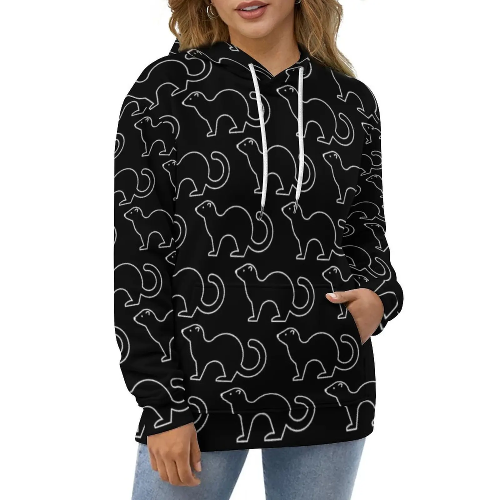 Cute Ferret Print Hoodies Wild Animal Harajuku Casual Hoodie Long Sleeve Kawaii Graphic Hooded Sweatshirts Birthday Present