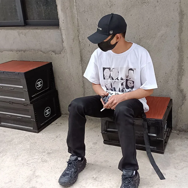 HKSH ฤดูใบไม้ผลิฤดูร้อนใหม่ Waxed Denim กางเกง RO สไตล์ Handmade พื้นผิวเคลือบตรง High Street ความยืดหยุ่นกางเกงยีนส์ Dark Chic HK3646