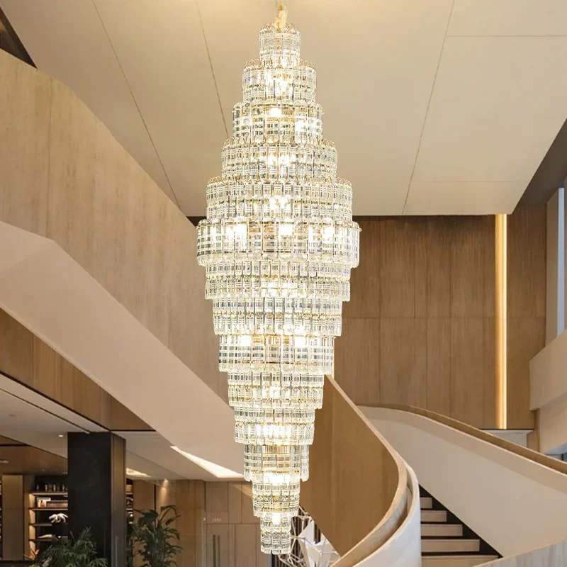 

Luxury Staircase Chandelier Ceiling Chandeliers LED Lighting Crystal Pendant Hanging Lamp for Hotel Lobby villa