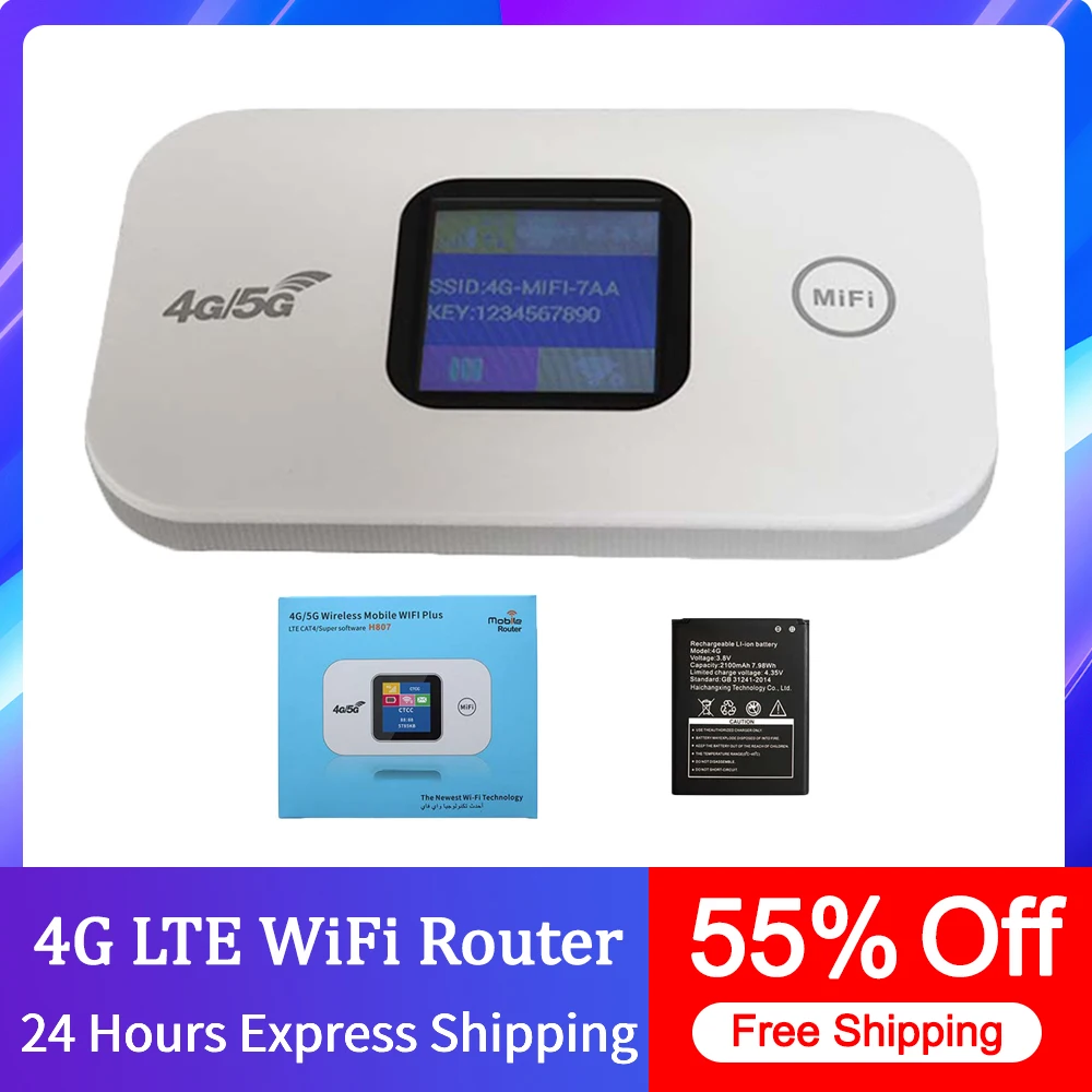 

4G LTE WiFi Router Portable 150Mbps MiFi Modem Sim Card Slot Mobile Wifi Hotspot 2100mAh Wireless Router Colorful LED Display