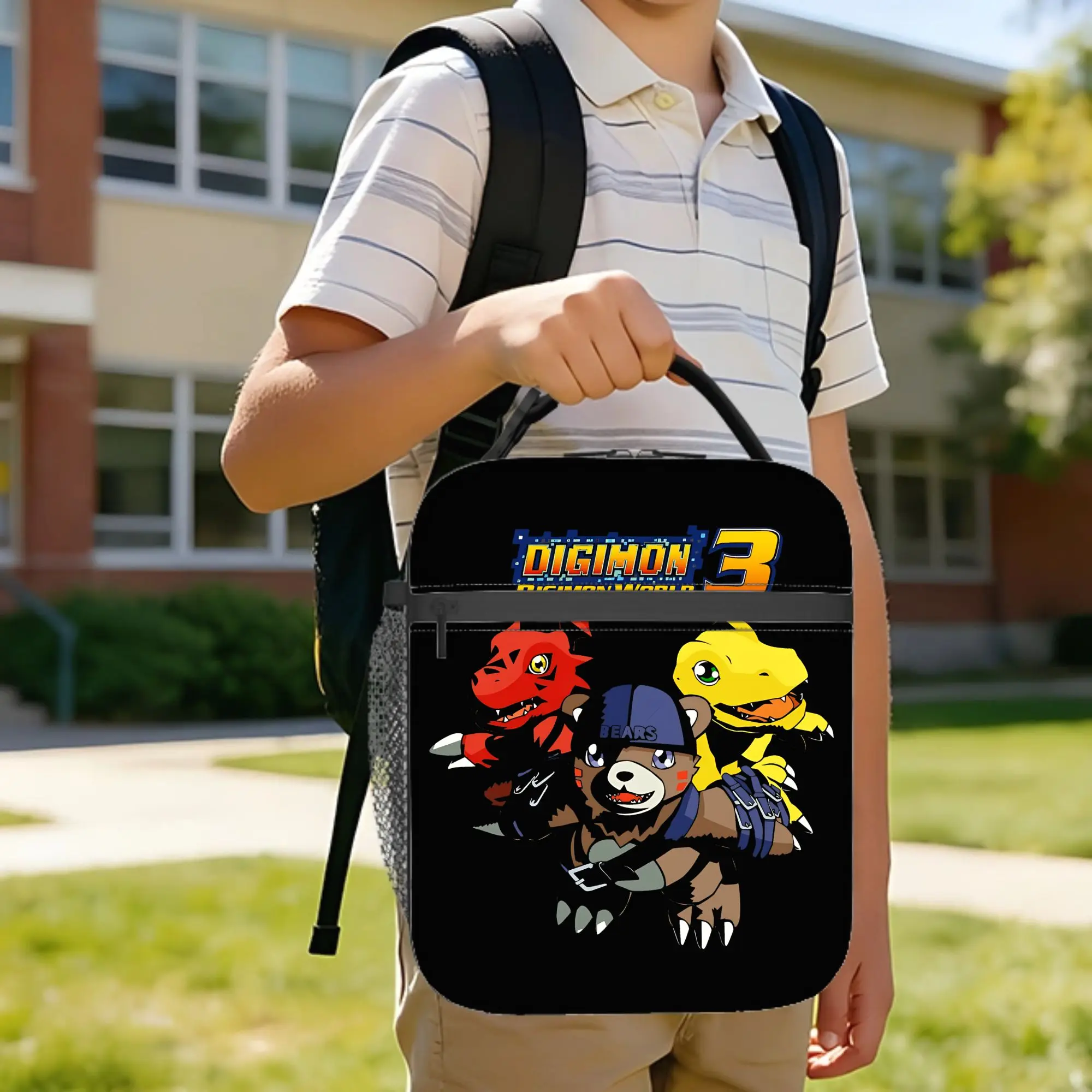 digimon world Insulated Lunch Bags Portable  Lunch Container Cooler Bag Lunch Box Tote College  Picnic Bento Pouch