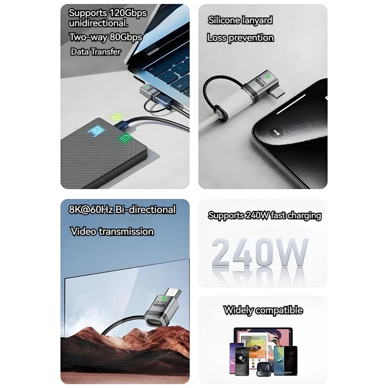Adapter USB Typu C 240W Szybkie Ładowanie Adaptador Transfer Danych OTG Złącze USBC Do Telefonu Ipad Tablet Kabo Konwerter USB Typu C — zdjęcie 3