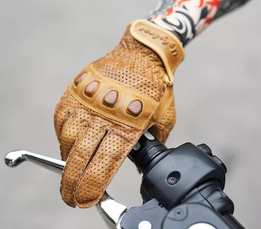 Uglybros Summer Breathable Genuine Leather Retro Motorcycle Gloves Protection Touch Screen Vintage Moto Motorbike Gloves