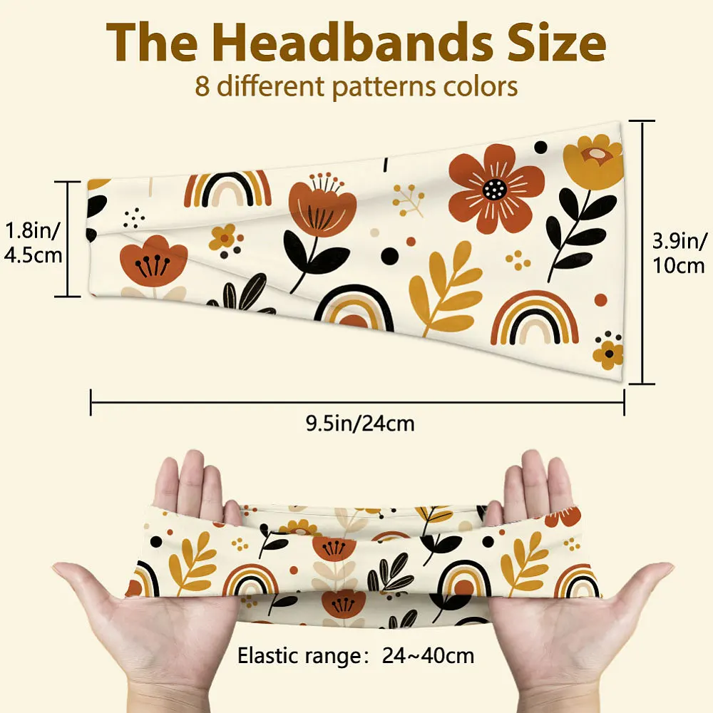 8pc Rainbow Floral Headbands Set for Women 4