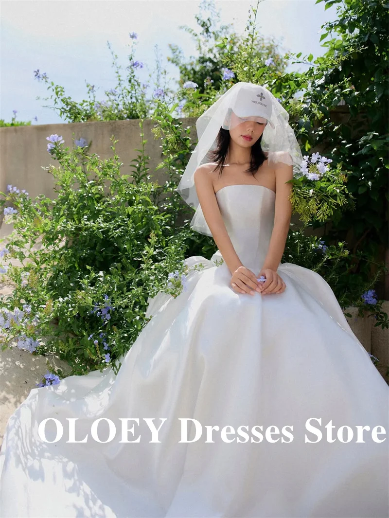 OLOEY-vestidos de novia de satén grueso sin tirantes, línea A, vestidos de novia coreanos hasta el suelo, vestido de recepción Formal personalizado