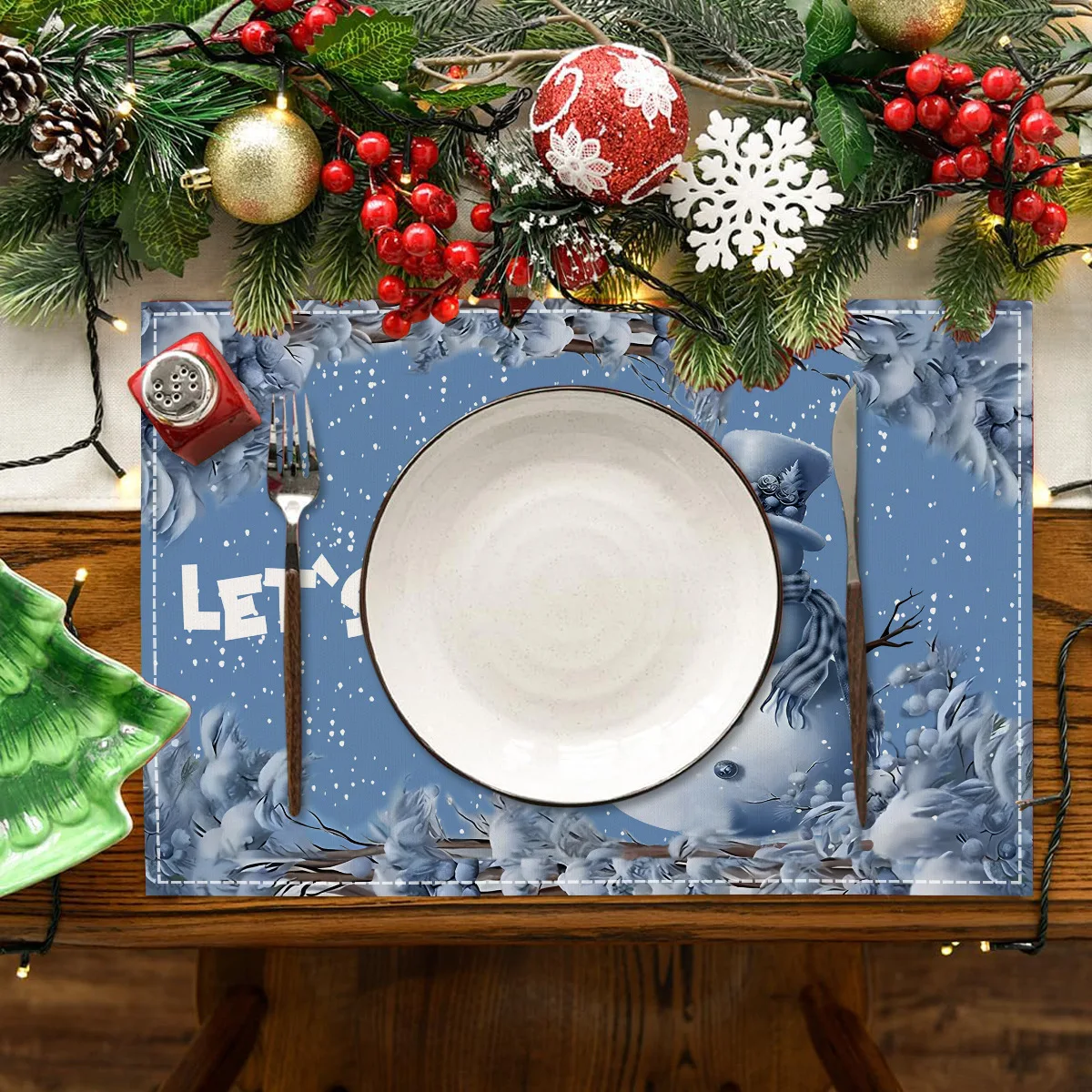 Christmas Linen Placemat Snowman Winter Dinning Table Nonslip Mat 2025 Xmas Kitchen Home Party Holiday Decoration Accessories