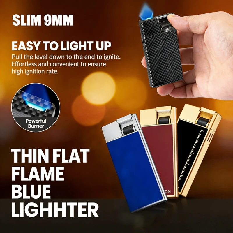

JOBON Ultra Slim 9MM Lighter Flat & Blue Flame with Visible Gas Window Gear Flame Adjustment Stable Ignition Smoking Tool