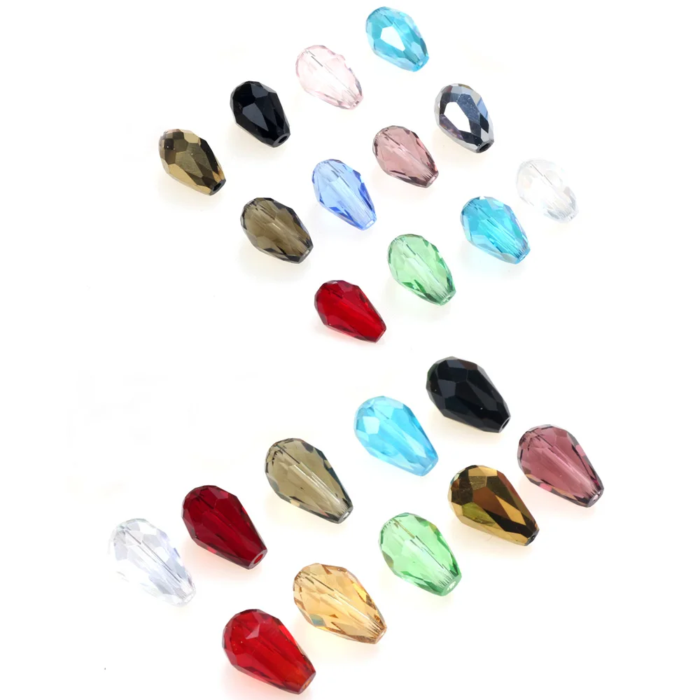 Contas De Vidro De Cristal Para Fazer Jóias, Waterdrop Facetada Teardrop, Mistura De Cores Aleatórias, Colar e Pulseira DIY, 8x12mm, 10x15mm, 20 Pcs, 10Pcs, 10Pcs