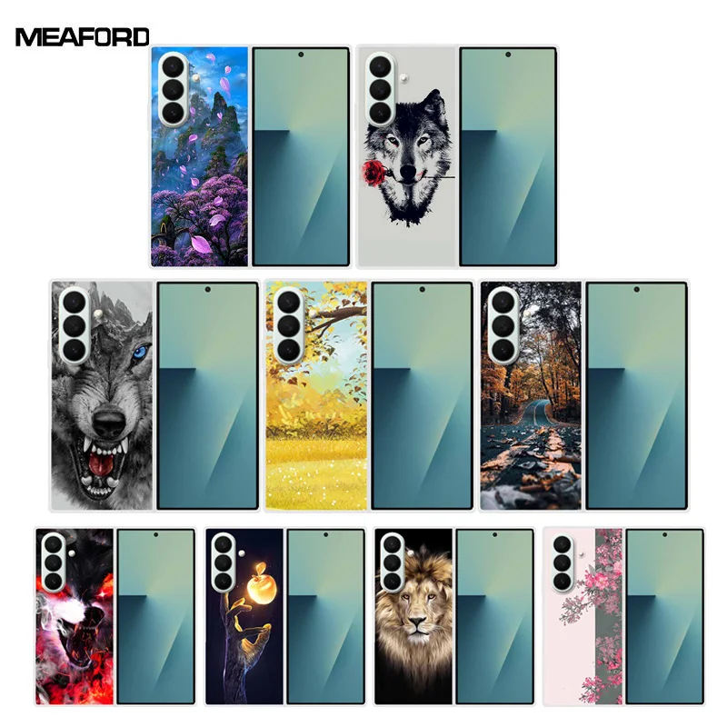 Cover For Samsung Galaxy Z Fold 8 Clear PC Phone Back Cover Hard Plastic Case Z Fold8 Transparent Etui Animals Patterns Capa
