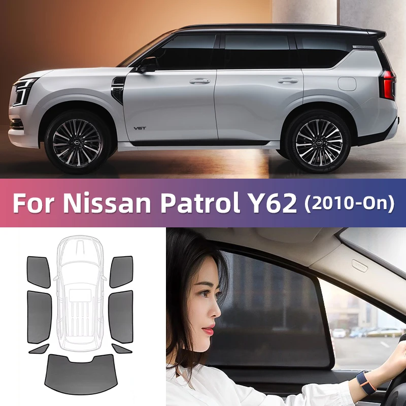 For Nissan Patrol Y62 Nismo 2015-2023 2024 Car Curtain Window Sunshade Covers Magnetic Sun Shade Visor Solar Auto Accessories