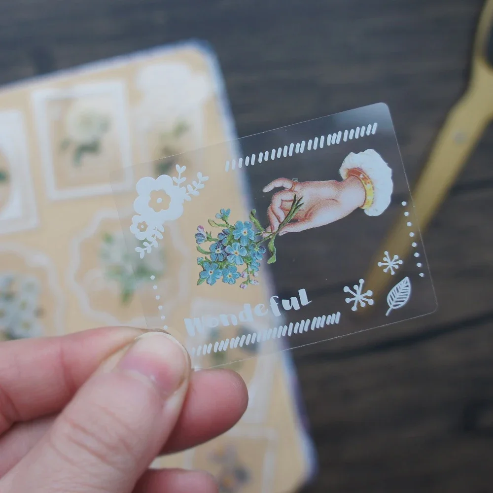 

58pcs Spring Flower Leave In The Picture Frame Stamp Style PVC Sticker Scrapbooking DIY Gift Packing Label Decoration Tag