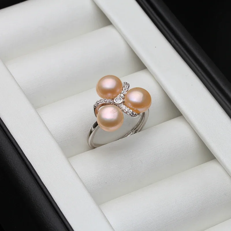 

Wedding 925 sterling silver pearl adjustable ring for women, white natural freshwater pearl ring