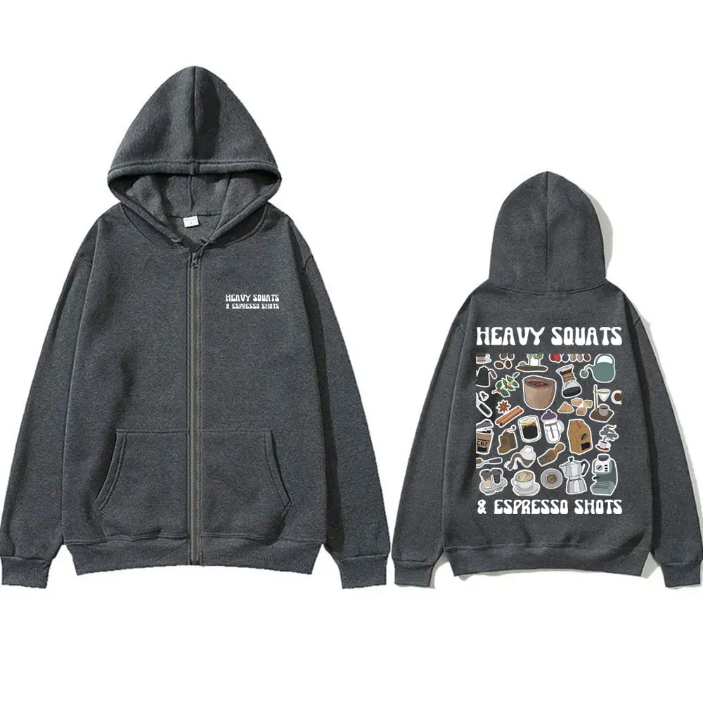 Coffee Heavy Souats Espresso Shots Gym Pump Cover Zipper Hoodie Men Women Cute Funny Fitness Workout Bodybuilding Zip Up Jacket