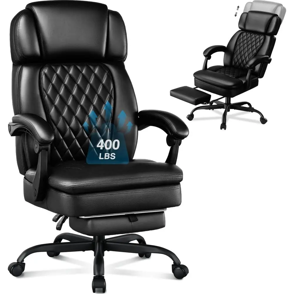 

Premium 400lbs Capacity Ergonomic Office Chair with Footrest for Big and Tall, High-Back PU Leather Desk Chair with Adjustable F