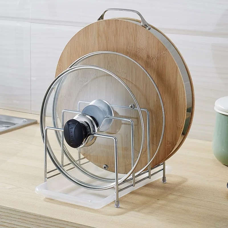 キッチン鍋蓋収納ラックまな板ホルダー台座式調理器具オーガナイザー非折りたたみ式デザイン
