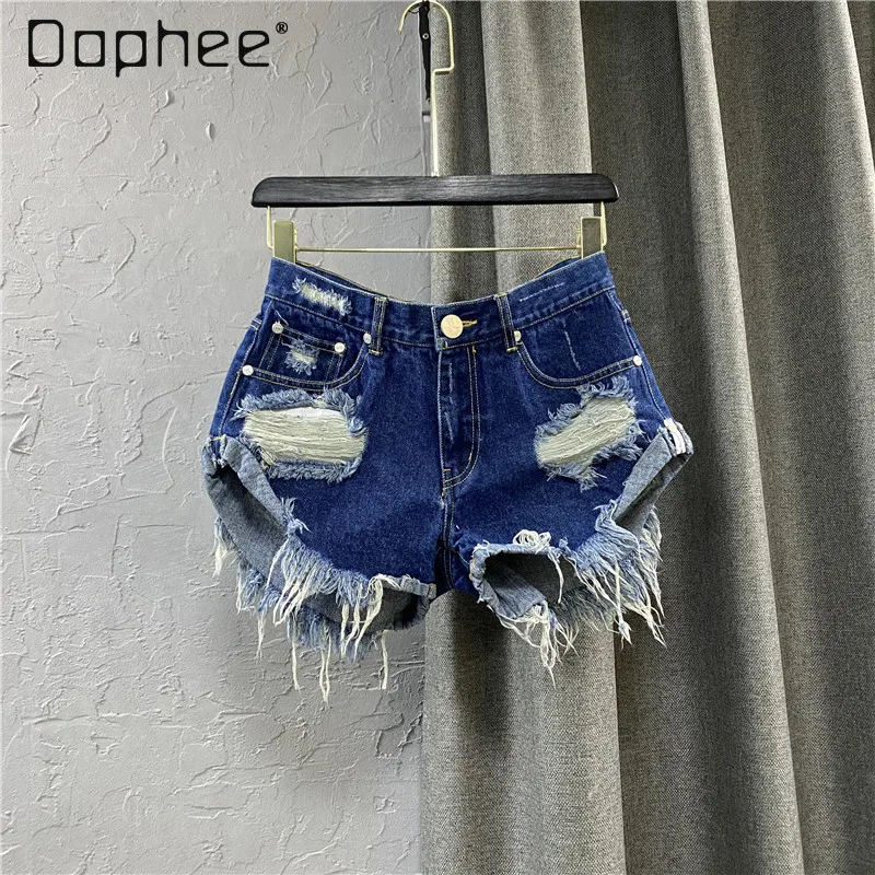 

Европейская коллекция 2026: Новые белые джинсовые шорты для женщин, летние рваные брюки в стиле Spice Girls, повседневные модные широкие шорты А-силуэта, хит продаж