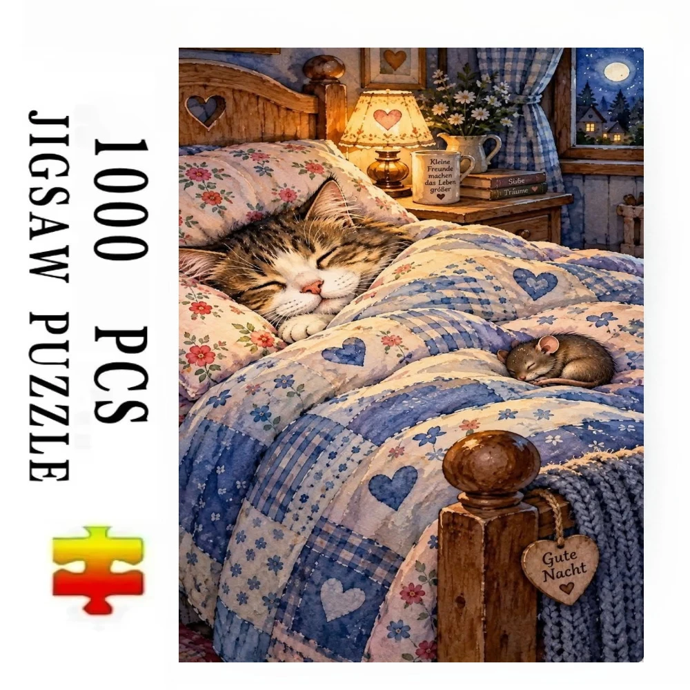 Cozy Cat Mouse Sleeping Jigsaw Puzzles 500/1000/1200/2000 PCS Wall Decor for Living Room Bedroom Gift No Frame