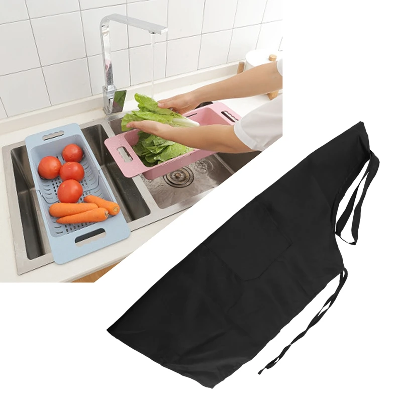 

N37R_Unisex 2 Pocket Black Kitchen Apron Bib, One Size in Medium
