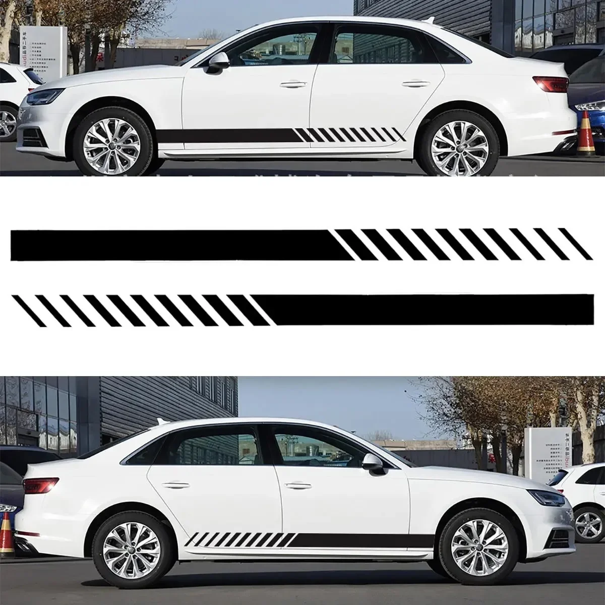 220*12CM  A Double-decker Supersize Black Long Streak Streak Black/white/red Vinyl Body Sticker