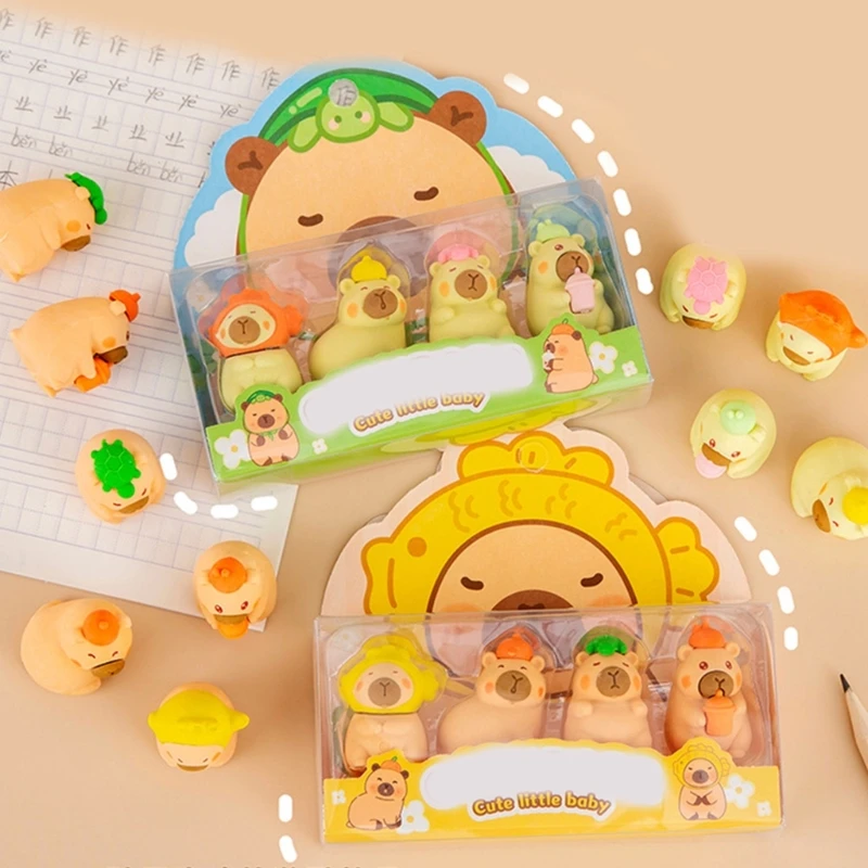 Pakket 4 nieuwigheidsdierganden gemakkelijk wissen rubbergumuizen voor studentenjongen