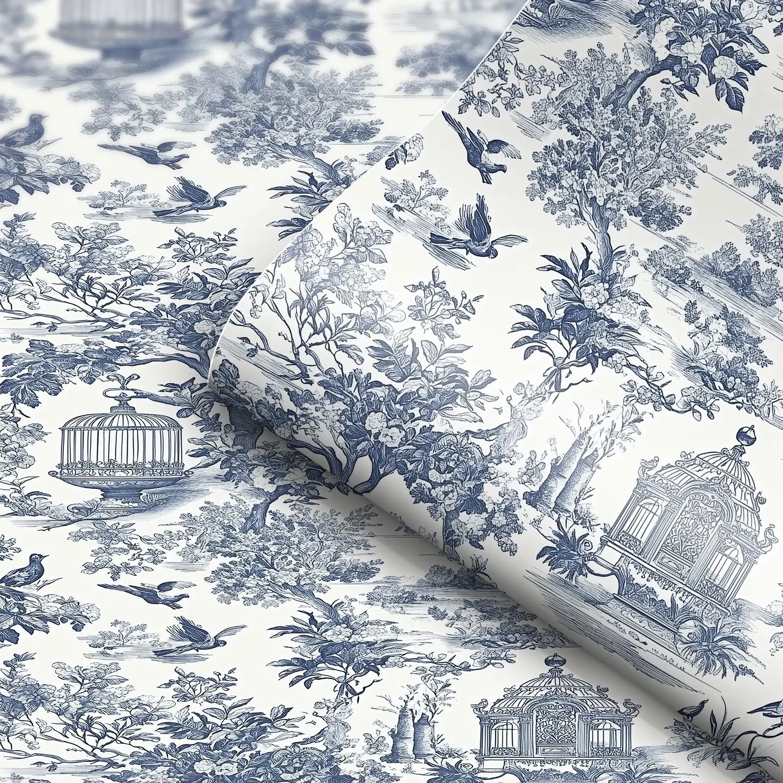 French retro wallpaper self-adhesive furniture cabinet renovation sticker bedroom blue and white countryside style wallpaper