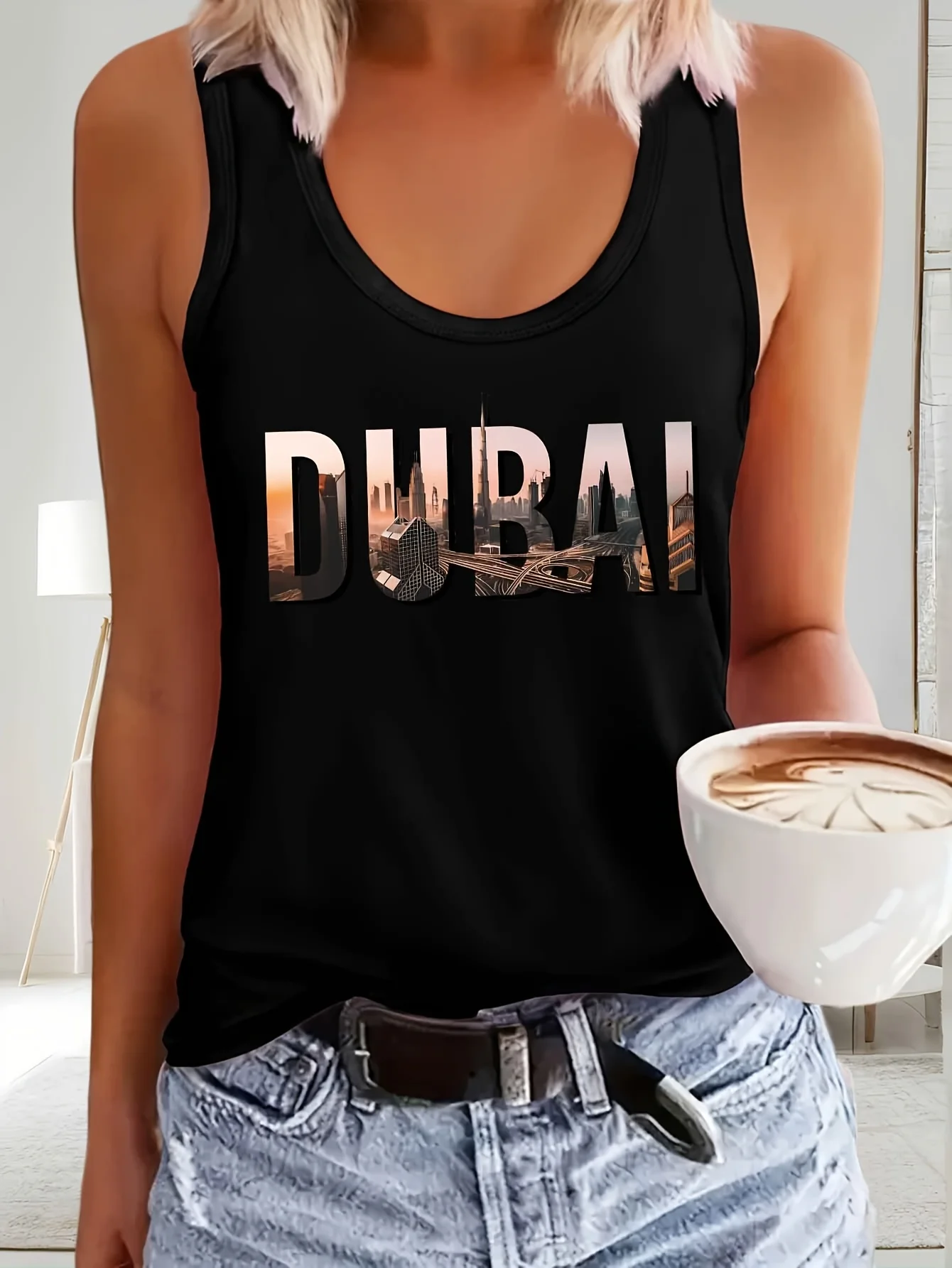 Loose plus size wing pattern printed round neck white vest summer casual sleeveless top women's clothing
