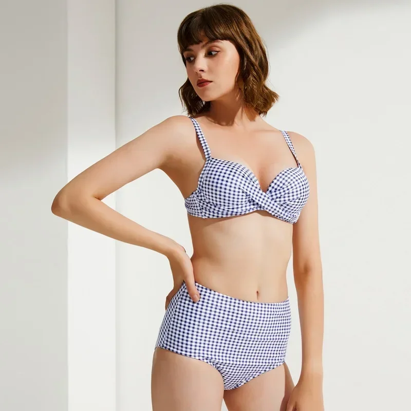 Biquíni de cintura alta 2024 push up maiô de duas peças impressão tankini feminino sexy com decote em v suspender maiô verão praia monokini