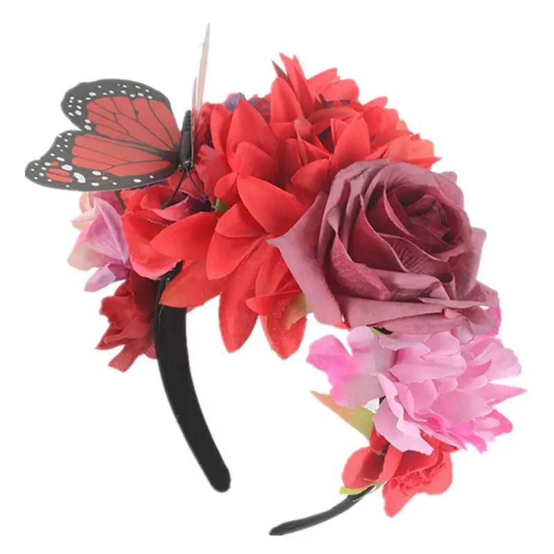 1Pc Fashion Faux Flower Hair Hoop Party Headwear Festive Halloween Headband Nonslip Butterfly Flower Hair Accessories Headwear