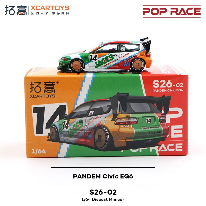 XCARTOYS 1/64 PANDEM Civic EG6-JACCS modelo de carro em liga, coleção infantil de brinquedos decorativos, para presentes de feriado infantis.