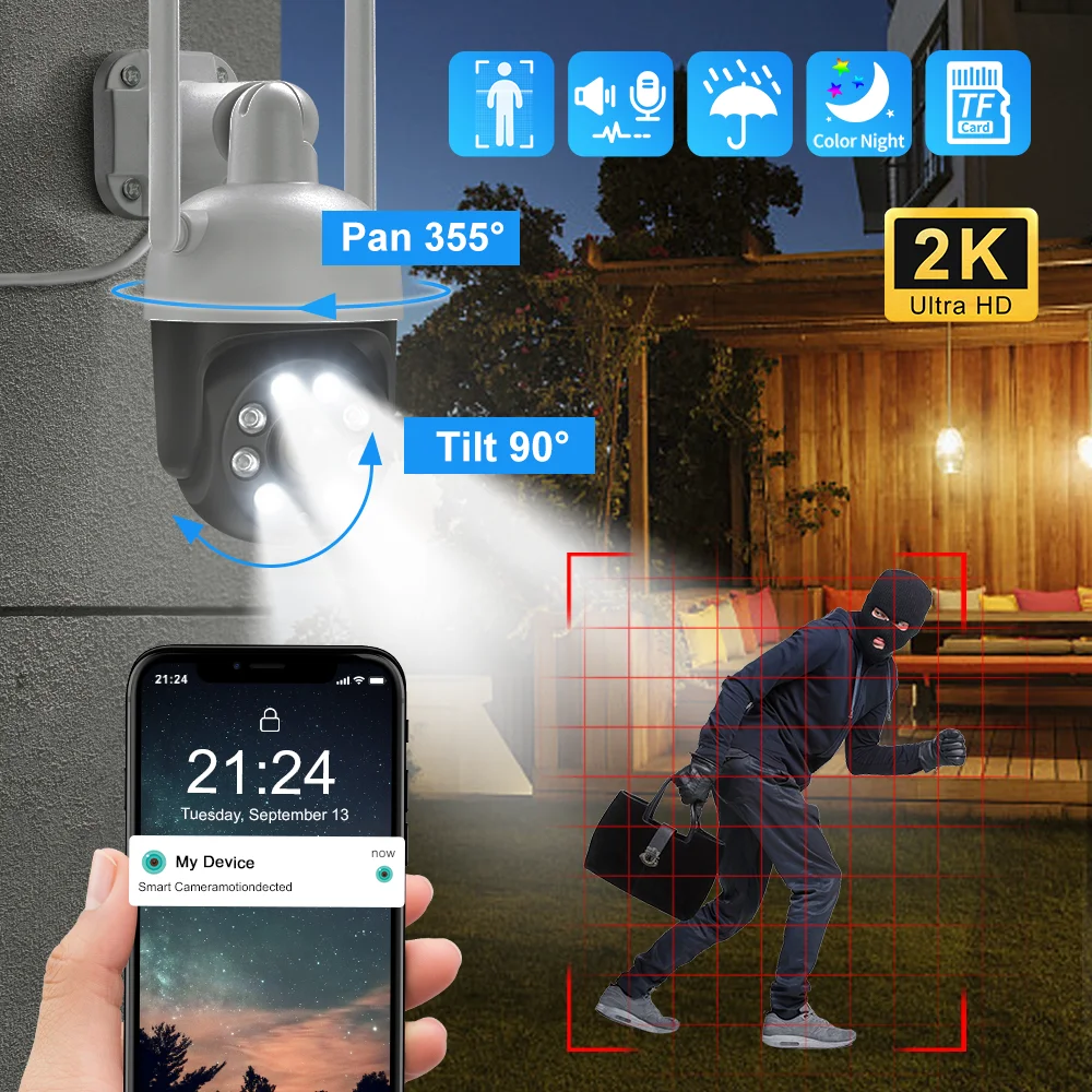 Techage 4MP PTZ WIFI IP Camera Wireless IP Camera Full Color Night Two Way Audio ONVIF Speed Outdoor Security Surveillance