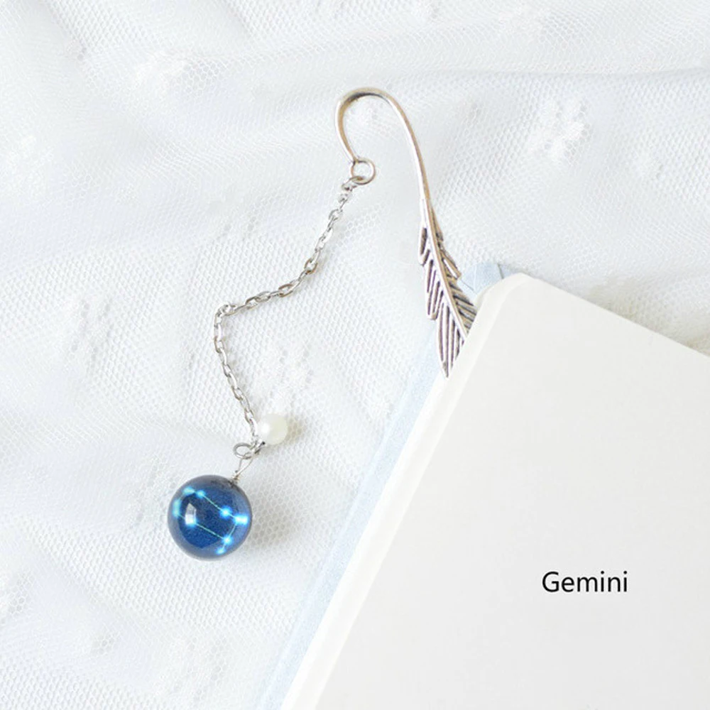 School Supply Reading Metal Book mark Creative Feather Bookmark Bookmark 12 Constellation Bookmark Pendant Noctilucent Bookmark