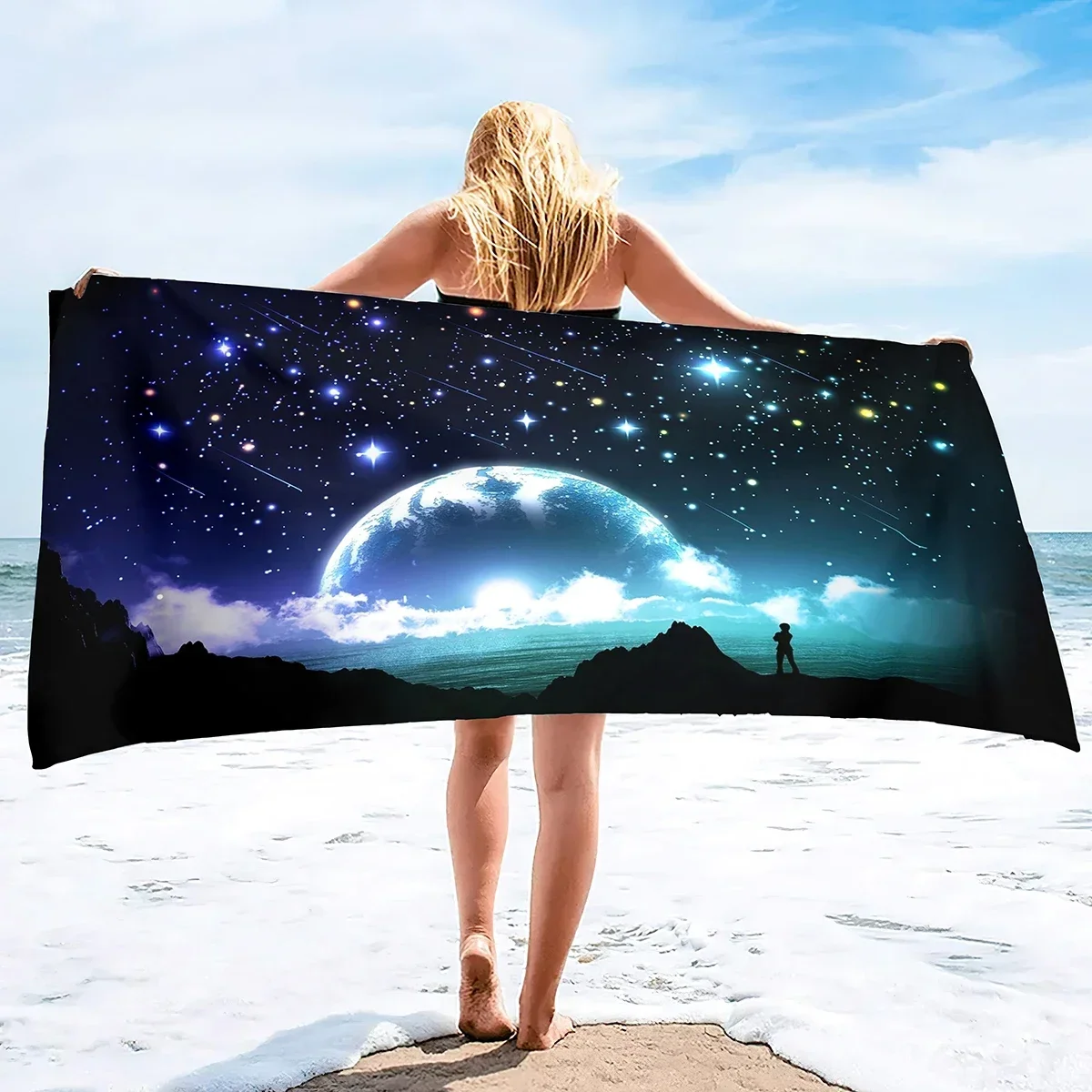 Moon Beach Towel Absorbent Quick Dry Sand Free Oversized Extra Large Microfiber Towel for Women Men Travel Camping Gym Pool Swim