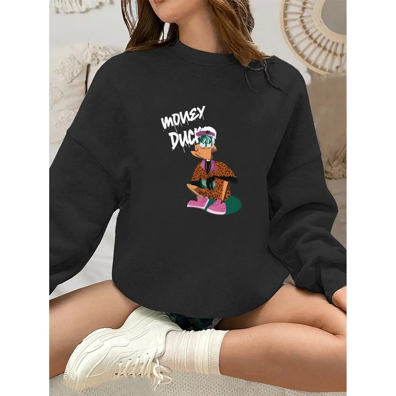 

Women's Sweatshirts O-Neck Printed Pattern Loose Casual Sports Pullovers Comfortable Velvet Long Sleeve Sweater Winter For Women