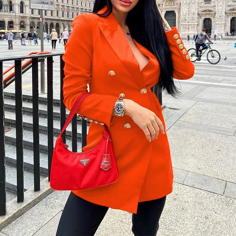 Fashion Blazer for Women Jackets 2023 New Autumn Winter Office Ladies Long Coats Elegant Suit Double Breasted Outerwear