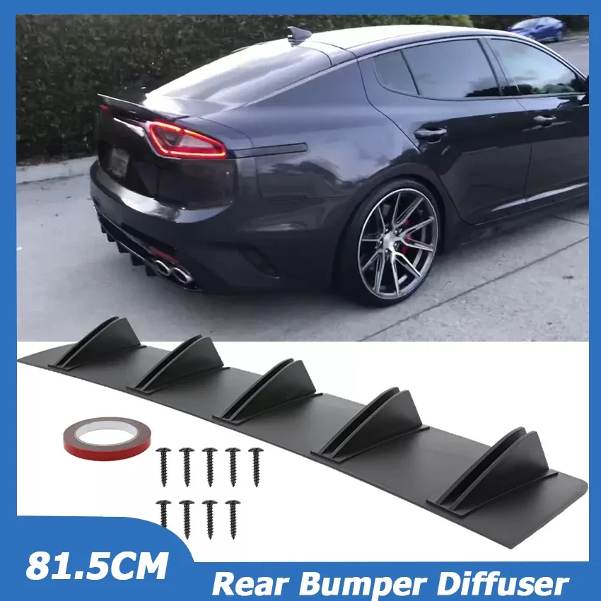 81.5cm Universal For Kia Stinger GT2 Rear Bumper Diffuser 5 Shark Fin Splitter Spoiler Body Kit Cover Sticker Car Accessories