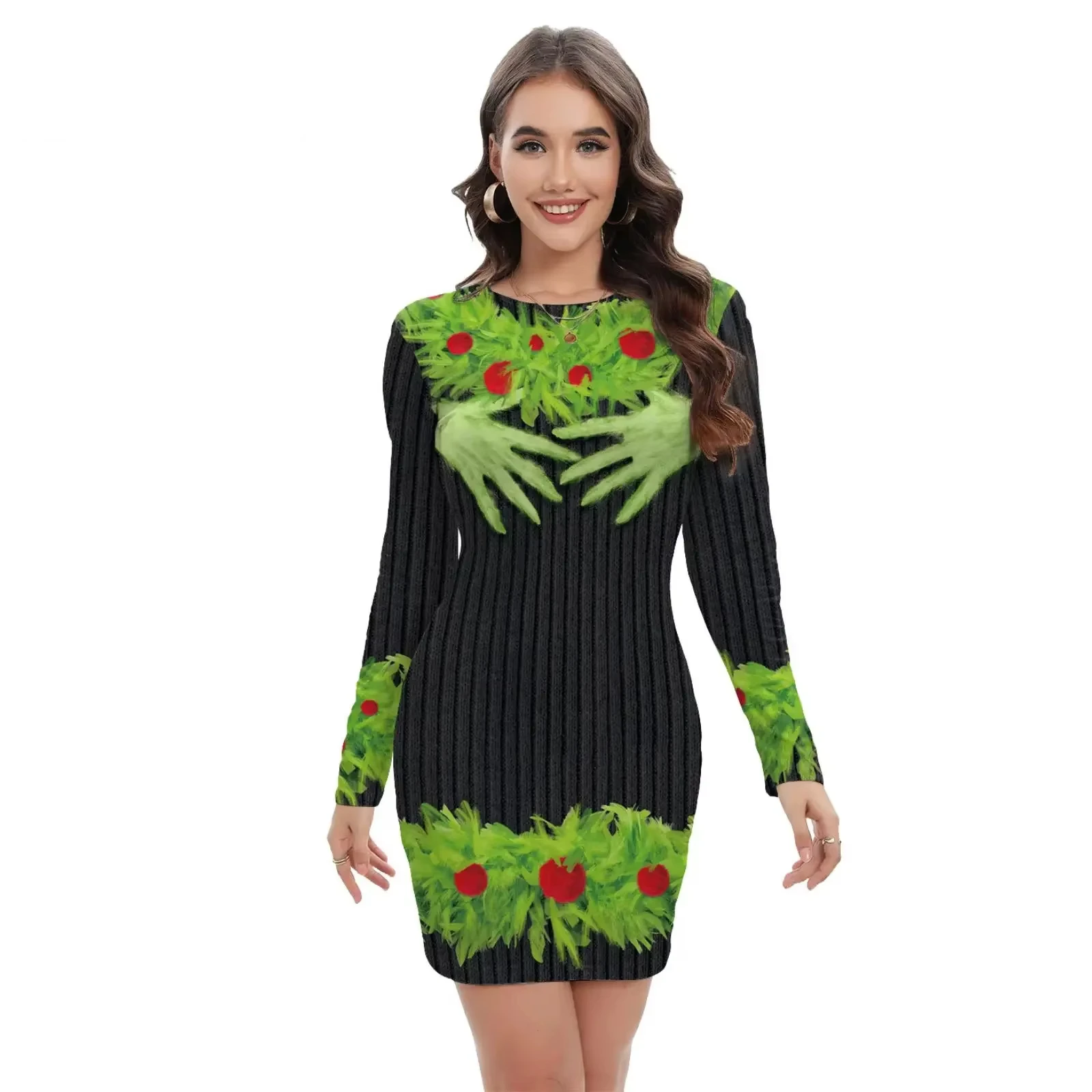 

Women 3D Printed Christmas Dress Dresses Long Sleeved Bodycon Dress Xmas Holiday Sexy Party Clothes