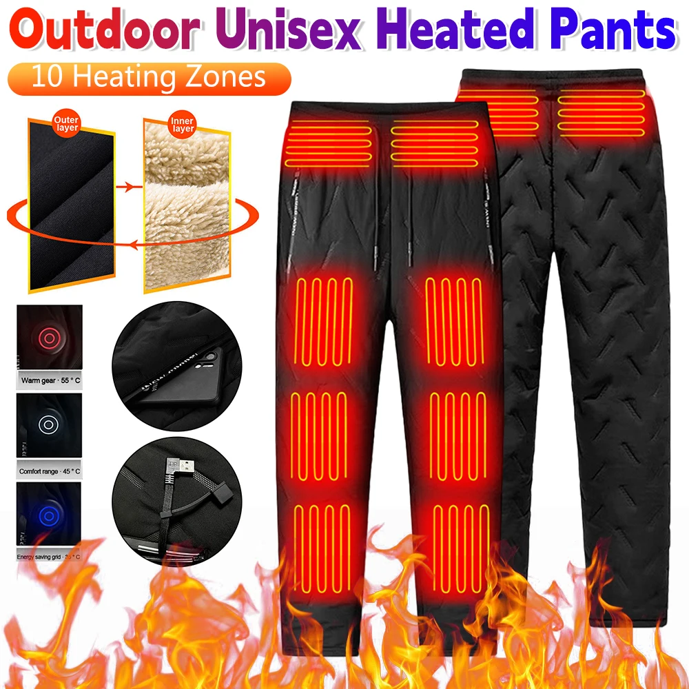 

Outdoor Unisex Heated Pants 10 Heating Zones Heating Warmer Pants Winter Electric Heated Trousers Winter Sports Thermal Trousers