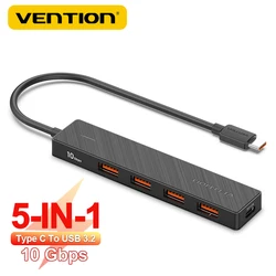 Vention 맥북 프로 에어 M1 노트북 데스크탑 PC 분배기용 USB 3.2 허브, C 타입-USB-C 3.2 세대 멀티포트 어댑터, 4 포트, 10Gbps