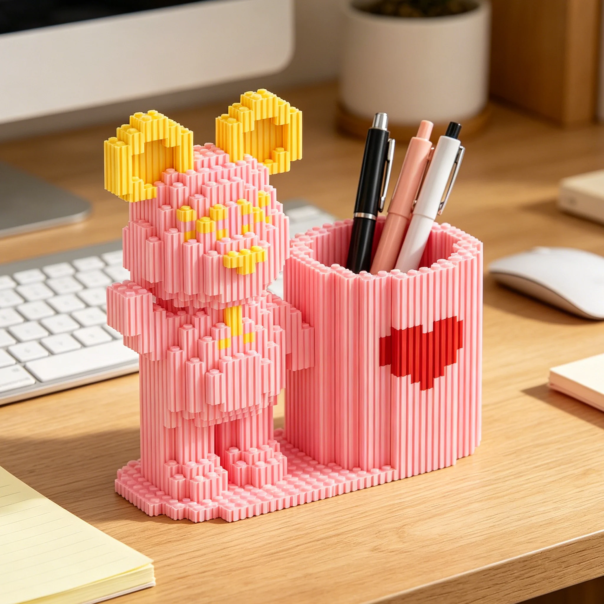 Cute Violent Bear Building Blocks Pen Holder Assembly Storage Box Puzzle Toys Office Multi-functional Desktop Organizer Ornament - view 5