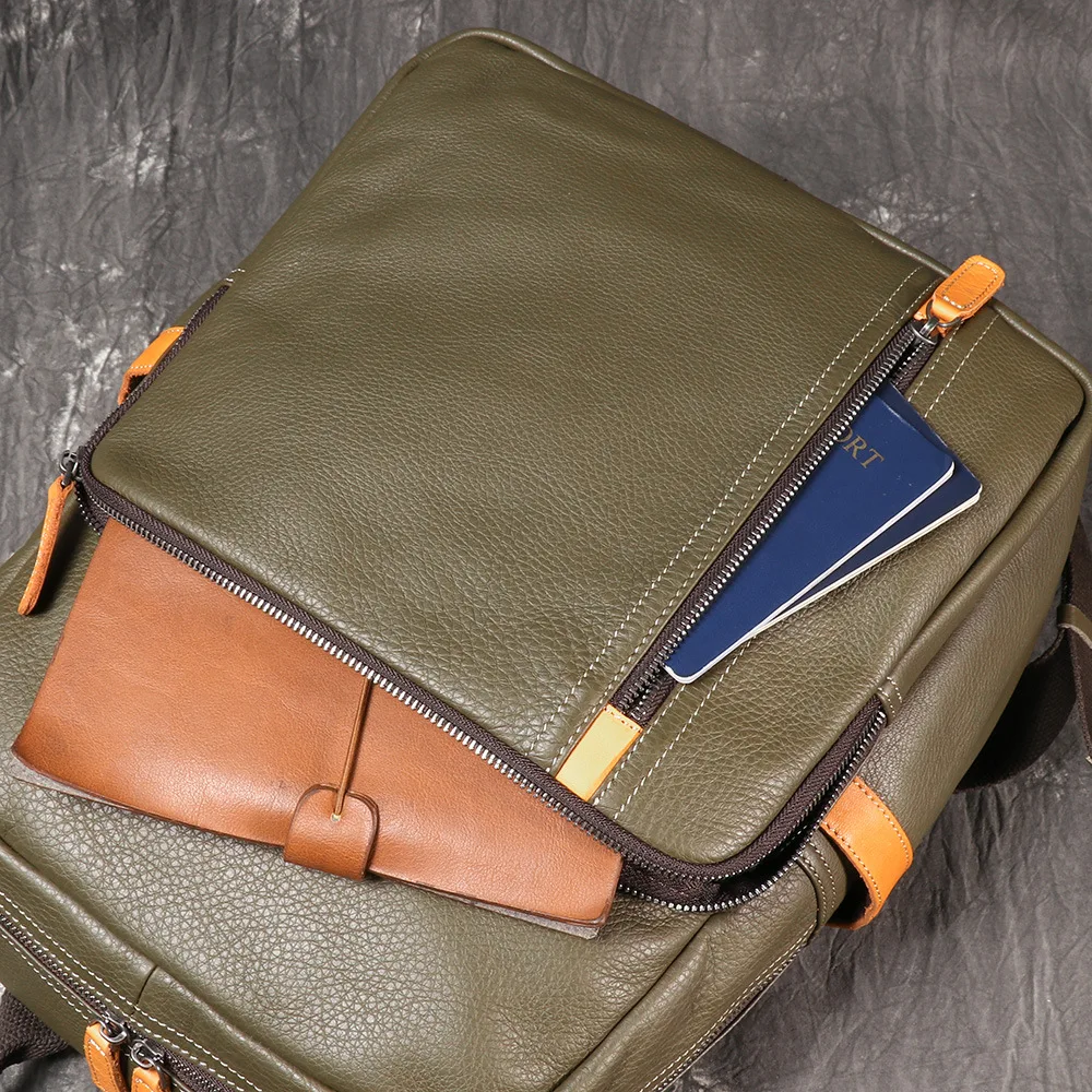 Men's Genuine Leather Travel Backpack Leisure College Teenager Backpacks School Backpack Man 15" Laptop Bag Leathfocus