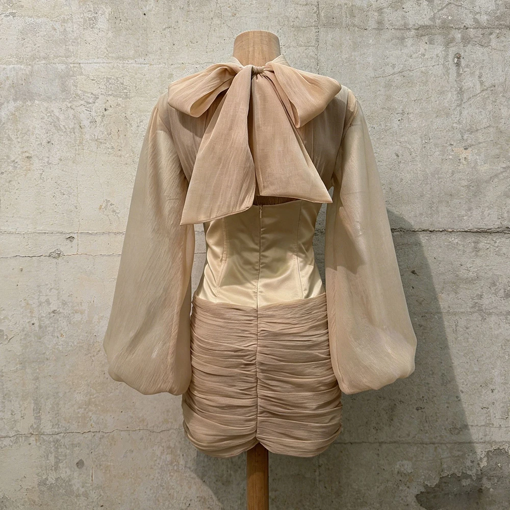 Sweet Cool Spicy Girl Style Short Skirt 2026 New Half High Collar Lantern Sleeve Waist Strap 3D Large Flower Dress for Women