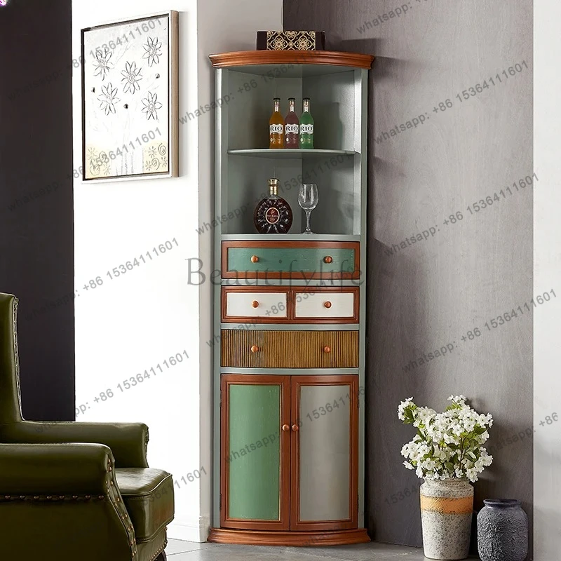 

Country Corner Wall-Mounted Vintage Storage Rack Living Room Floor Storage Wine Cabinet Triangle Corner
