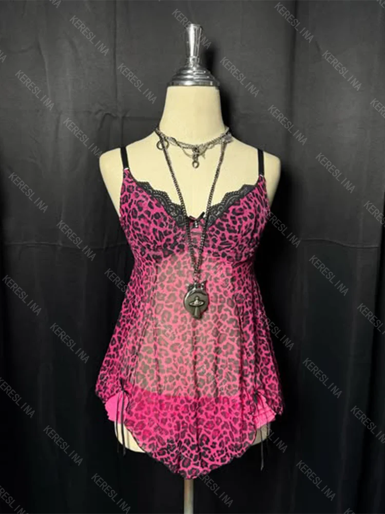 Leopard Harajuku 2000s Aesthetic Retro Women's Sleeveless Camisole Tops Y2K Punk Hip Hop Street Goth Sexy Slim Summer Women Tops