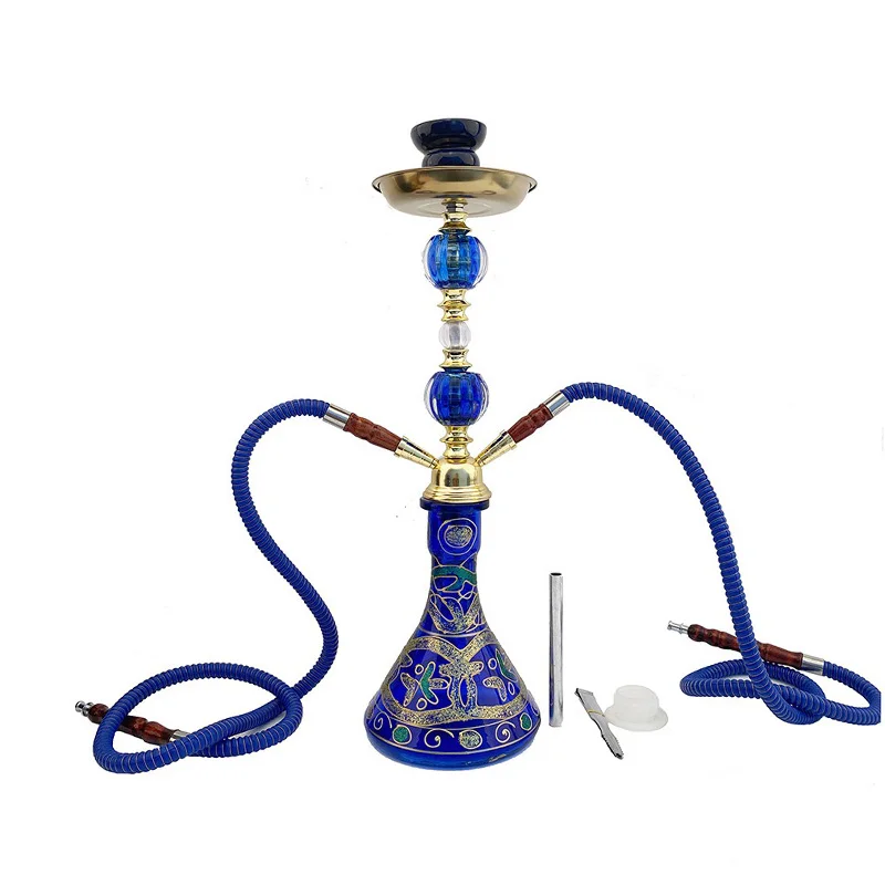 Vintage Painted Arabic Hookah Set 2 Hoses Complete Shisha Narguile Chicha Water Pipe for Home Party Bar Lounge Smoking Kit
