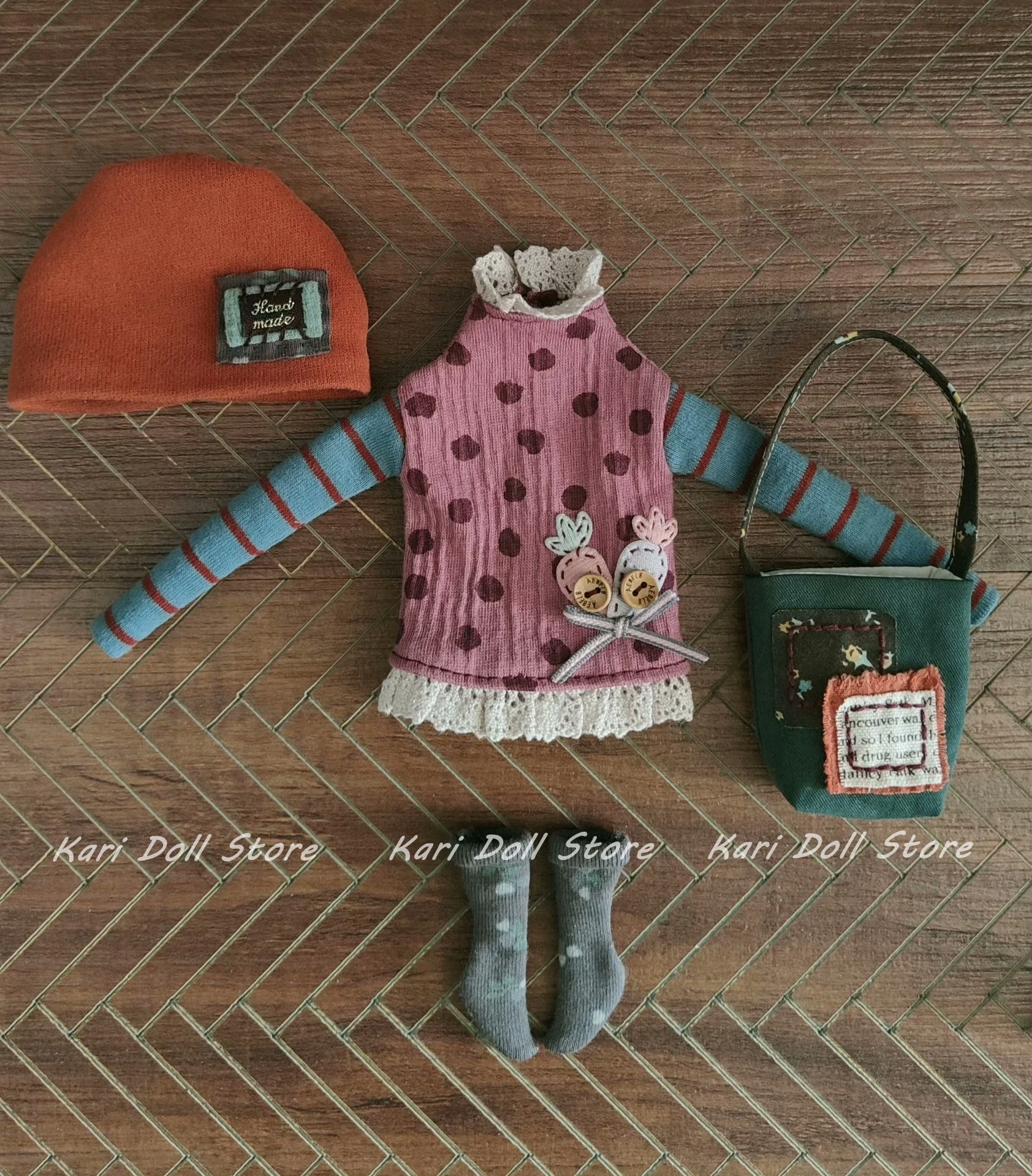 

2026 Kari Doll Clothes and skirts Pink polka dot green stripe set for Landazz Landoudou ob24 ob22 Doll