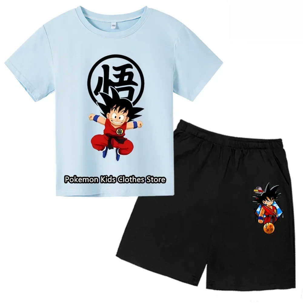 

Dragon Ball T-Shirt Pirate King Boys Girls Teenager Summer Short Sleeve Tops Children Casual Pikachu Tops Tee Shirt set