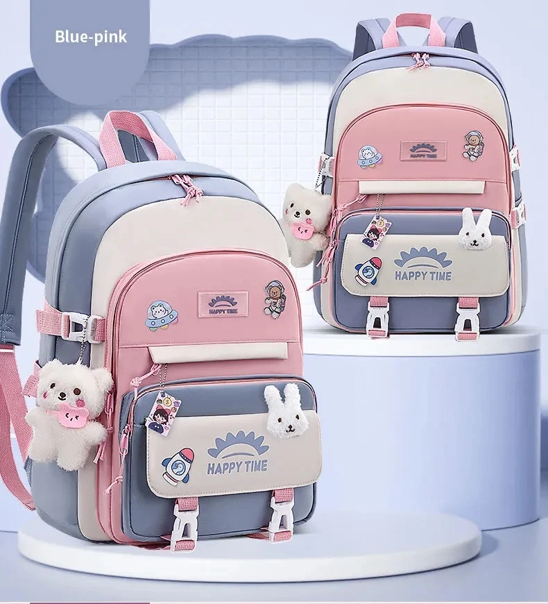 Cute Women Multi-Pocket Nylon Backpack With Bear Pendant Ins Junior High School Student School Bag Female Girl Laptop Backpack